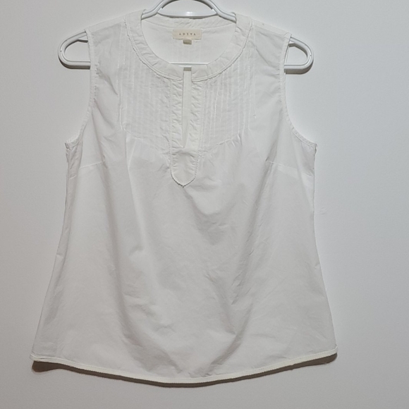ADIVA White cotton Sleeveless split neck shirt